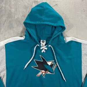 SAN JOSE SHARKS NHL Hoodie Mens 2XL Teal Lace Up Jersey Style Pullover Cozy